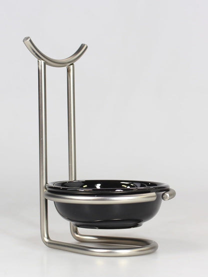 Euro Spoon Rest with Ceramic Dish Upright Cooking Utensil Holder for Kitchen Counter Oven Stove, Modern Steel Stand with Drip Catcher Stove Top Ladle Holder Stain Nickel