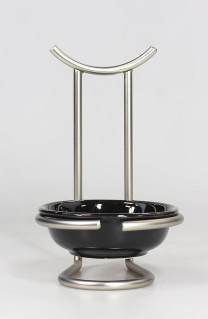Euro Spoon Rest with Ceramic Dish Upright Cooking Utensil Holder for Kitchen Counter Oven Stove, Modern Steel Stand with Drip Catcher Stove Top Ladle Holder Stain Nickel