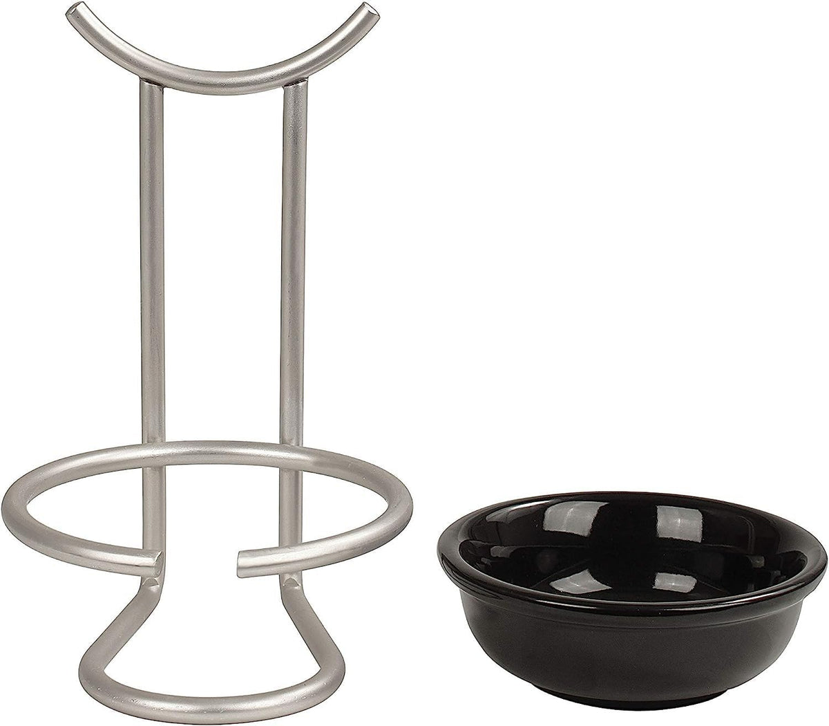Euro Spoon Rest with Ceramic Dish Upright Cooking Utensil Holder for Kitchen Counter Oven Stove, Modern Steel Stand with Drip Catcher Stove Top Ladle Holder Stain Nickel