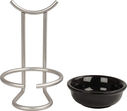 Euro Spoon Rest with Ceramic Dish Upright Cooking Utensil Holder for Kitchen Counter Oven Stove, Modern Steel Stand with Drip Catcher Stove Top Ladle Holder Stain Nickel