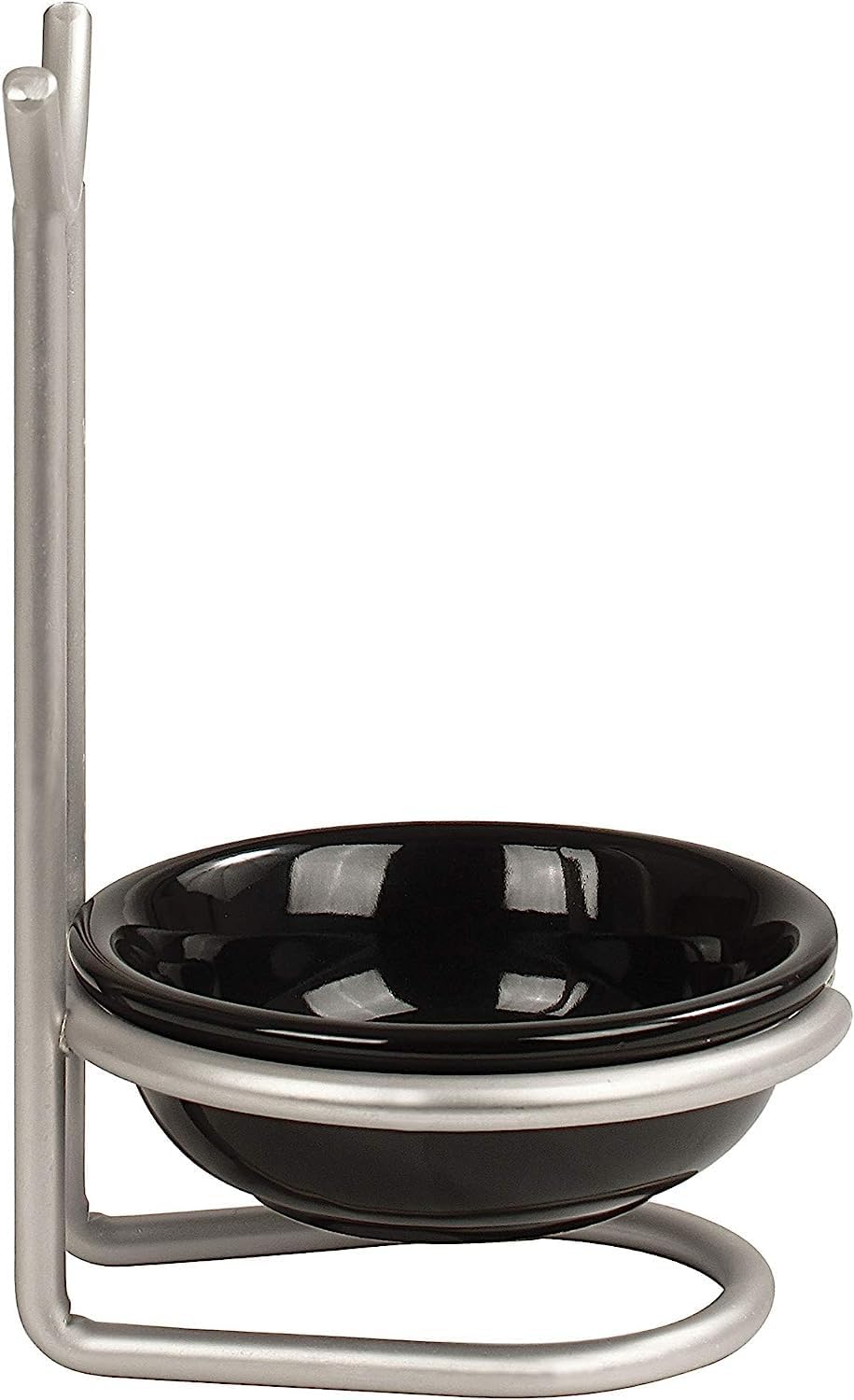 Euro Spoon Rest with Ceramic Dish Upright Cooking Utensil Holder for Kitchen Counter Oven Stove, Modern Steel Stand with Drip Catcher Stove Top Ladle Holder Stain Nickel