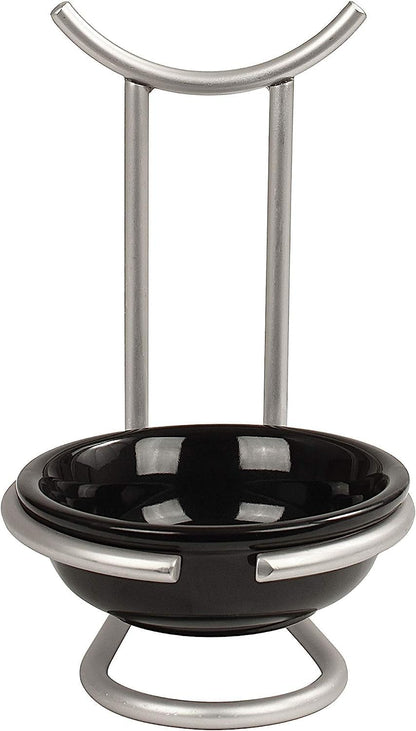 Euro Spoon Rest with Ceramic Dish Upright Cooking Utensil Holder for Kitchen Counter Oven Stove, Modern Steel Stand with Drip Catcher Stove Top Ladle Holder Stain Nickel