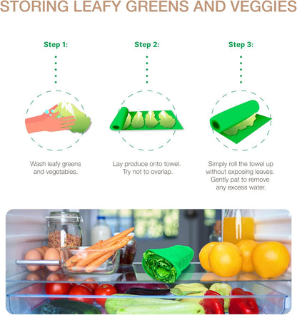 Microfiber Lettuce Wrap Towels, Ultra Absorbent Terry Weave Vegetable Drying Cloths, Reusable Kitchen Towels for Greens, Herbs, Produce, Space-Saving Alternative,12" x 42", Green, 2-Pack