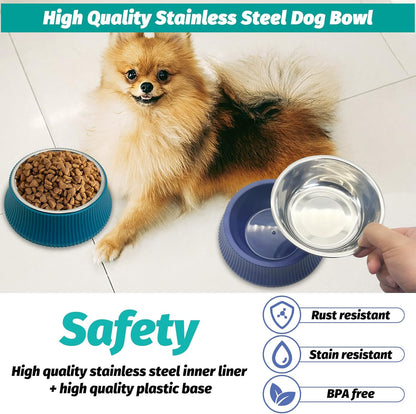 Stainless Steel Dog Bowls Set Removable no tip Puppy Food and Water Feeder Bowl Basic Metal Small Dog Bowls for Dogs Cats Rabbit Guinea Pigs Ferret