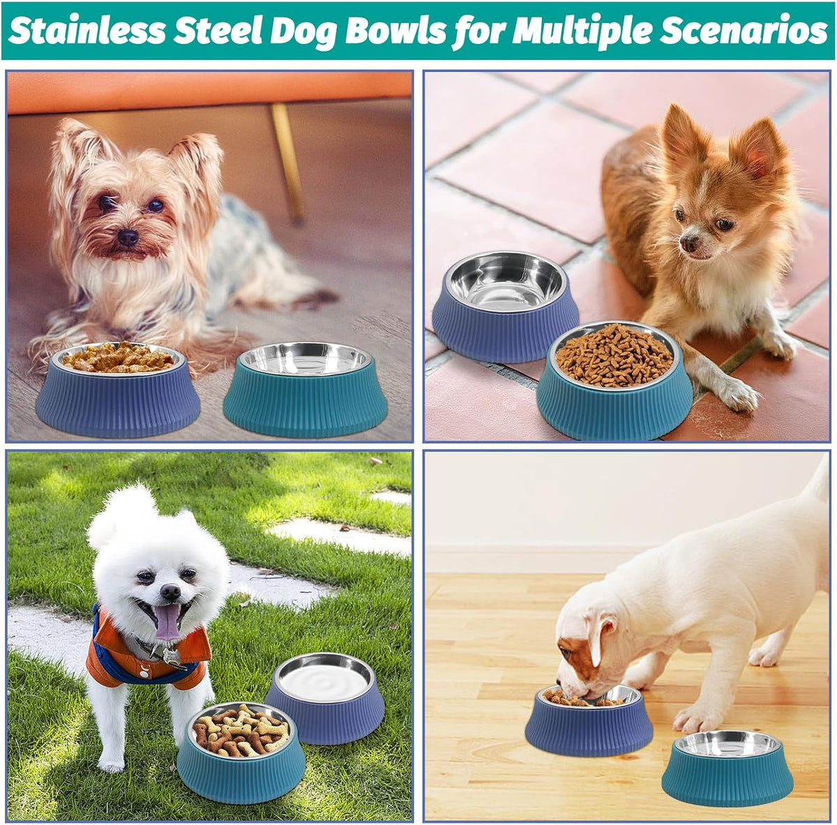 Stainless Steel Dog Bowls Set Removable no tip Puppy Food and Water Feeder Bowl Basic Metal Small Dog Bowls for Dogs Cats Rabbit Guinea Pigs Ferret
