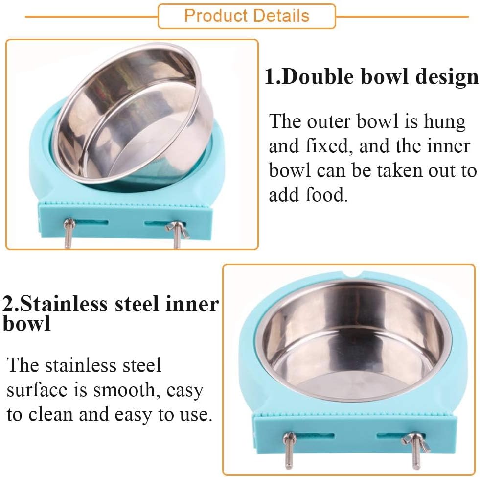Stainless Steel Dog Bowls Set Removable no tip Puppy Food and Water Feeder Bowl Basic Metal Small Dog Bowls for Dogs Cats Rabbit Guinea Pigs Ferret
