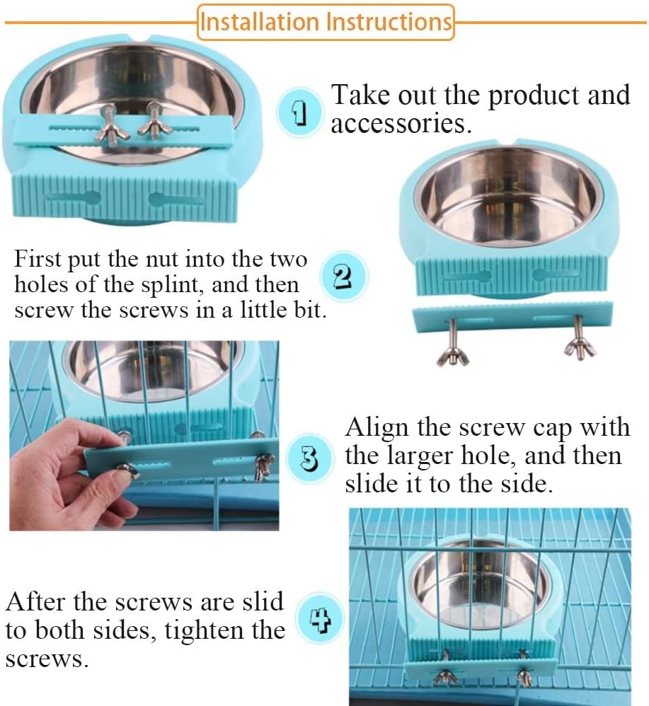 Stainless Steel Dog Bowls Set Removable no tip Puppy Food and Water Feeder Bowl Basic Metal Small Dog Bowls for Dogs Cats Rabbit Guinea Pigs Ferret