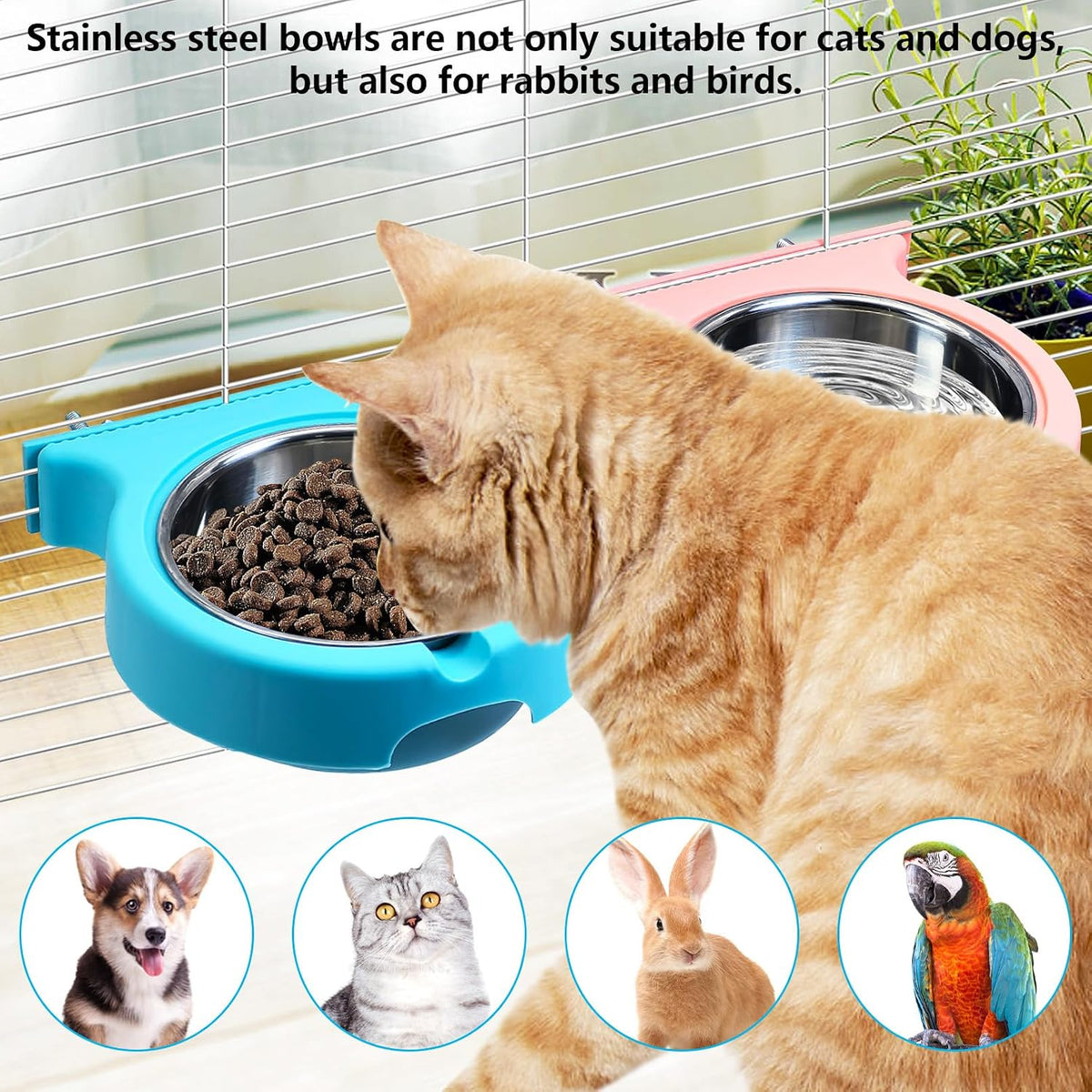 Stainless Steel Dog Bowls Set Removable no tip Puppy Food and Water Feeder Bowl Basic Metal Small Dog Bowls for Dogs Cats Rabbit Guinea Pigs Ferret