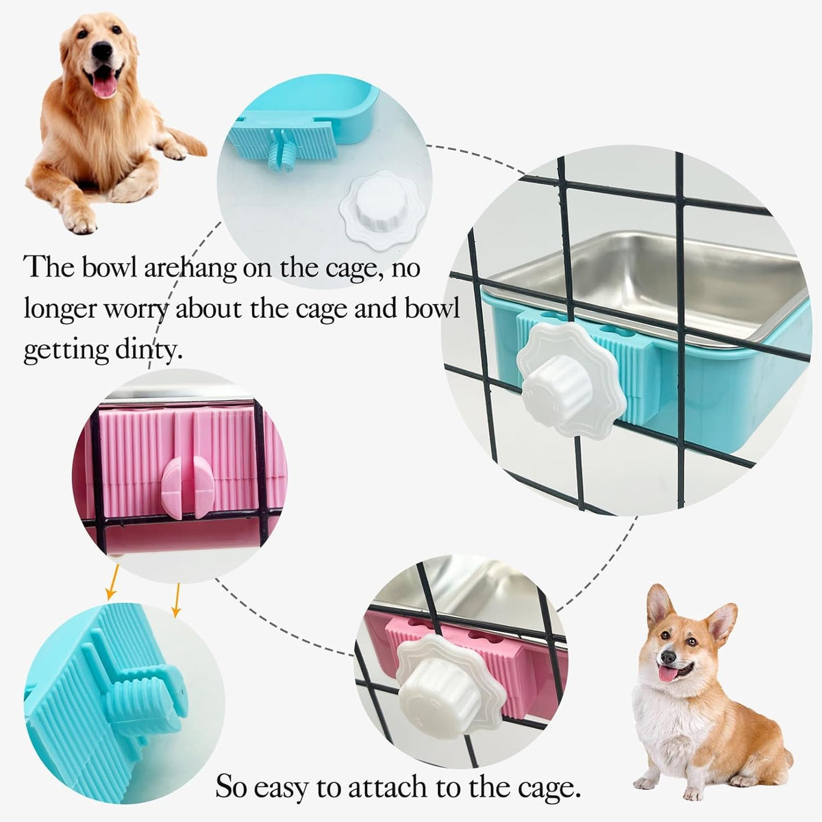 Stainless Steel Dog Bowls Set Removable no tip Puppy Food and Water Feeder Bowl Basic Metal Small Dog Bowls for Dogs Cats Rabbit Guinea Pigs Ferret
