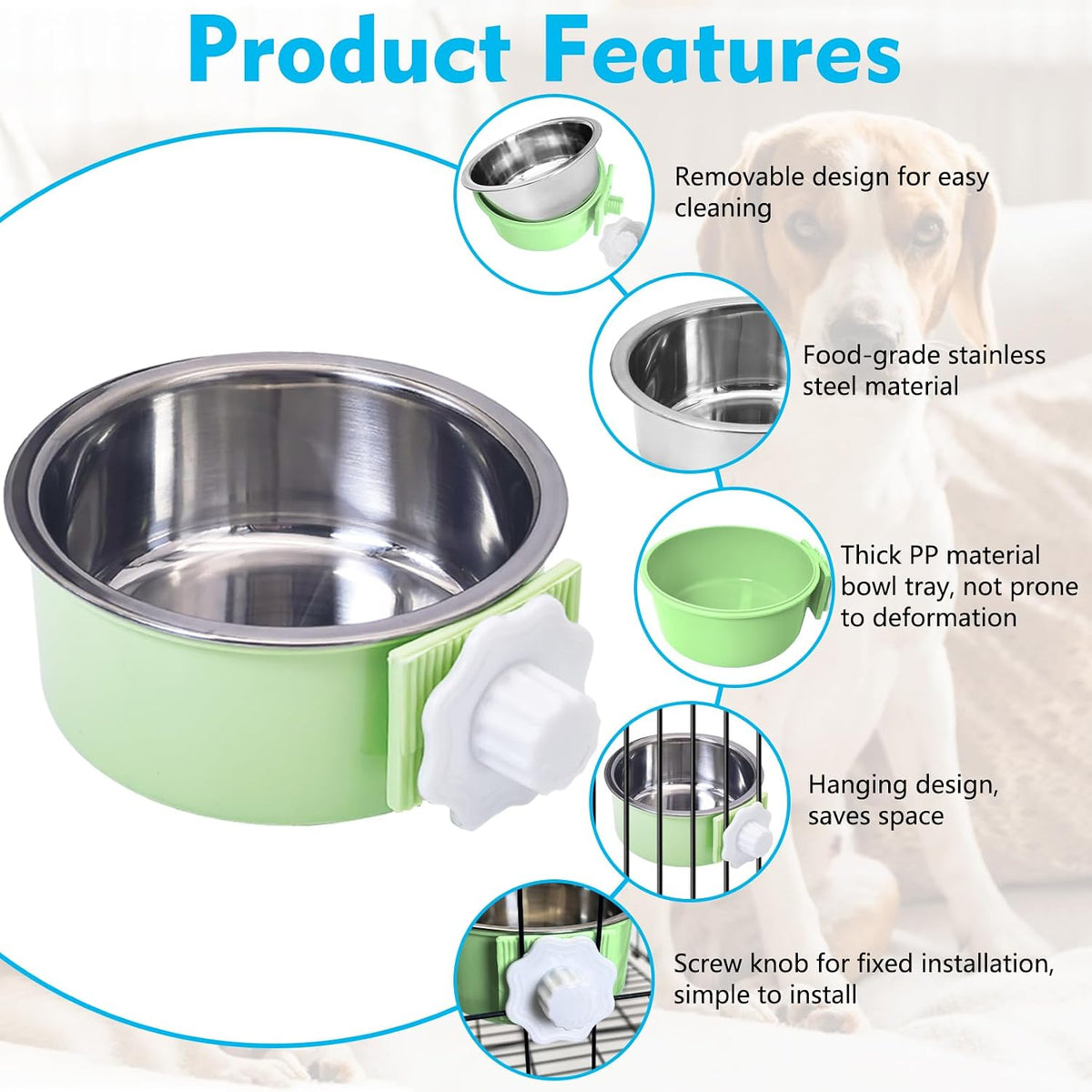Stainless Steel Dog Bowls Set Removable no tip Puppy Food and Water Feeder Bowl Basic Metal Small Dog Bowls for Dogs Cats Rabbit Guinea Pigs Ferret