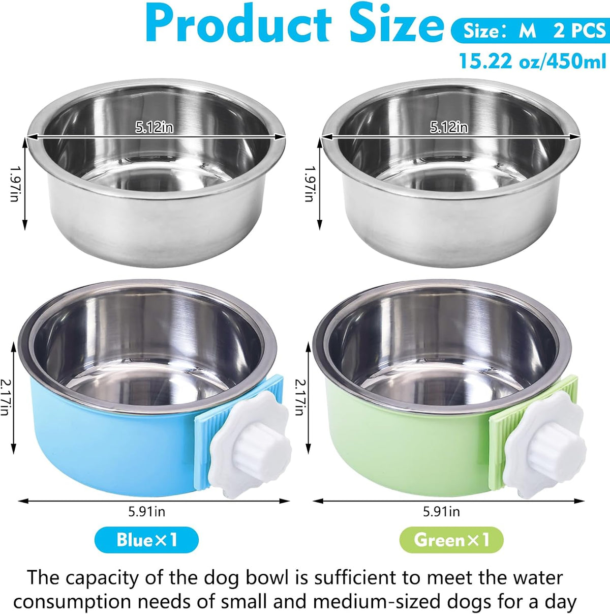 Stainless Steel Dog Bowls Set Removable no tip Puppy Food and Water Feeder Bowl Basic Metal Small Dog Bowls for Dogs Cats Rabbit Guinea Pigs Ferret