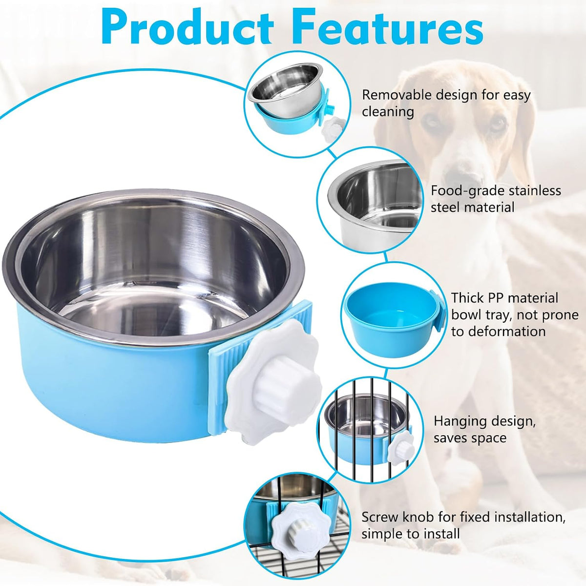 Stainless Steel Dog Bowls Set Removable no tip Puppy Food and Water Feeder Bowl Basic Metal Small Dog Bowls for Dogs Cats Rabbit Guinea Pigs Ferret