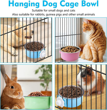 Stainless Steel Dog Bowls Set Removable no tip Puppy Food and Water Feeder Bowl Basic Metal Small Dog Bowls for Dogs Cats Rabbit Guinea Pigs Ferret