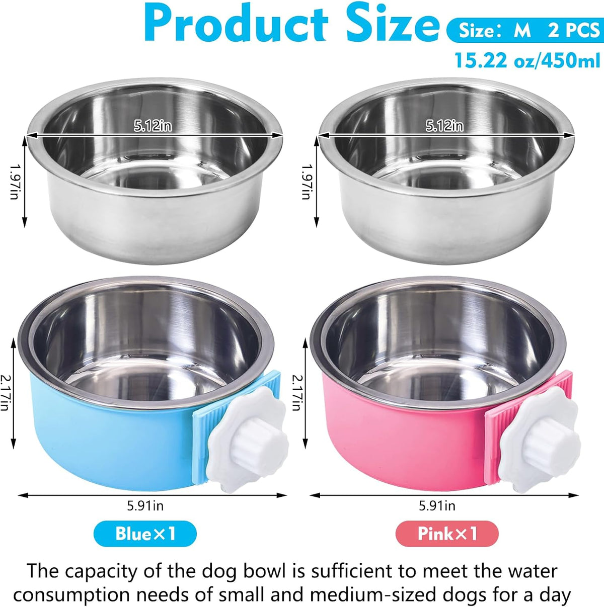 Stainless Steel Dog Bowls Set Removable no tip Puppy Food and Water Feeder Bowl Basic Metal Small Dog Bowls for Dogs Cats Rabbit Guinea Pigs Ferret