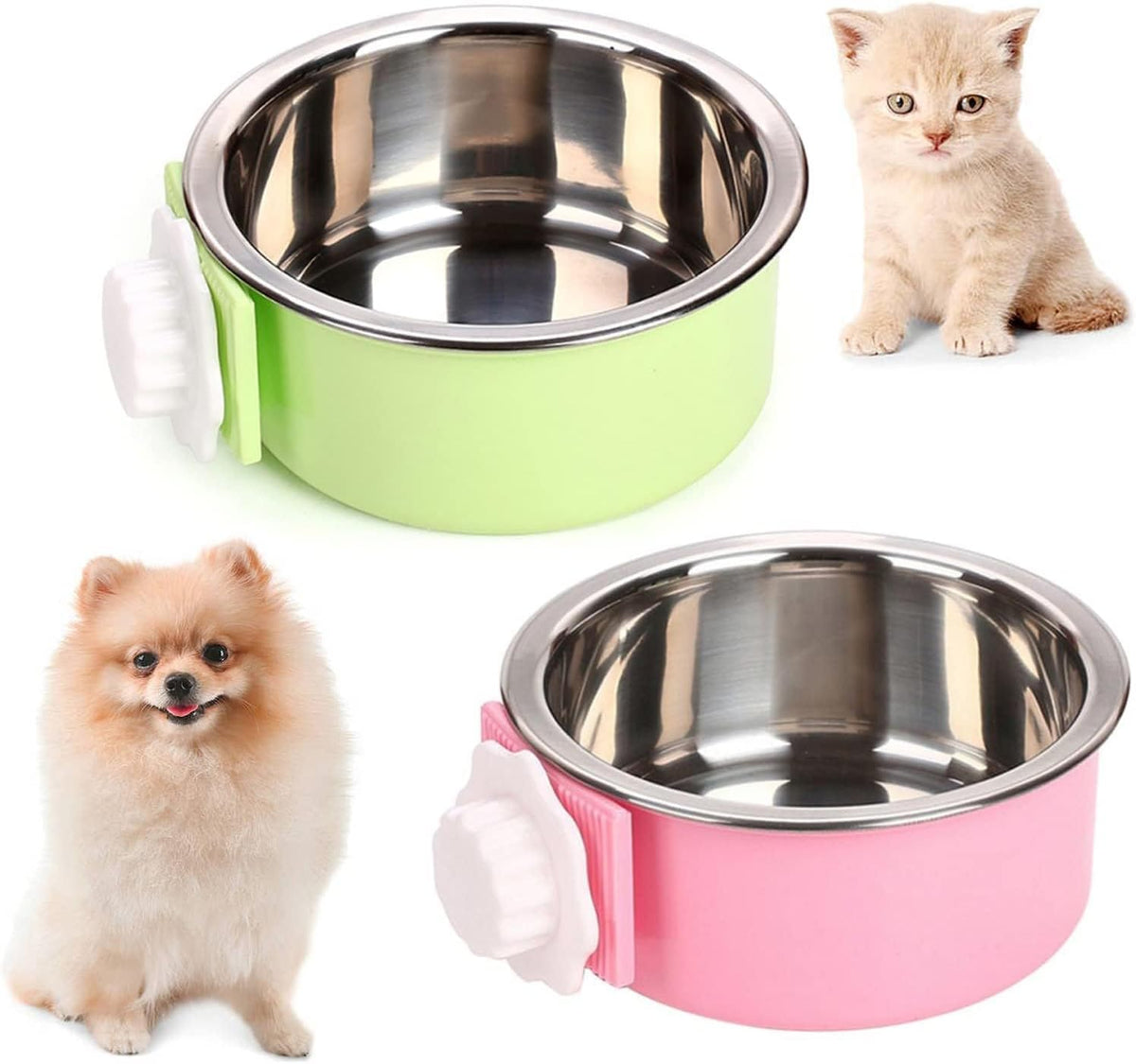 Stainless Steel Dog Bowls Set Removable no tip Puppy Food and Water Feeder Bowl Basic Metal Small Dog Bowls for Dogs Cats Rabbit Guinea Pigs Ferret