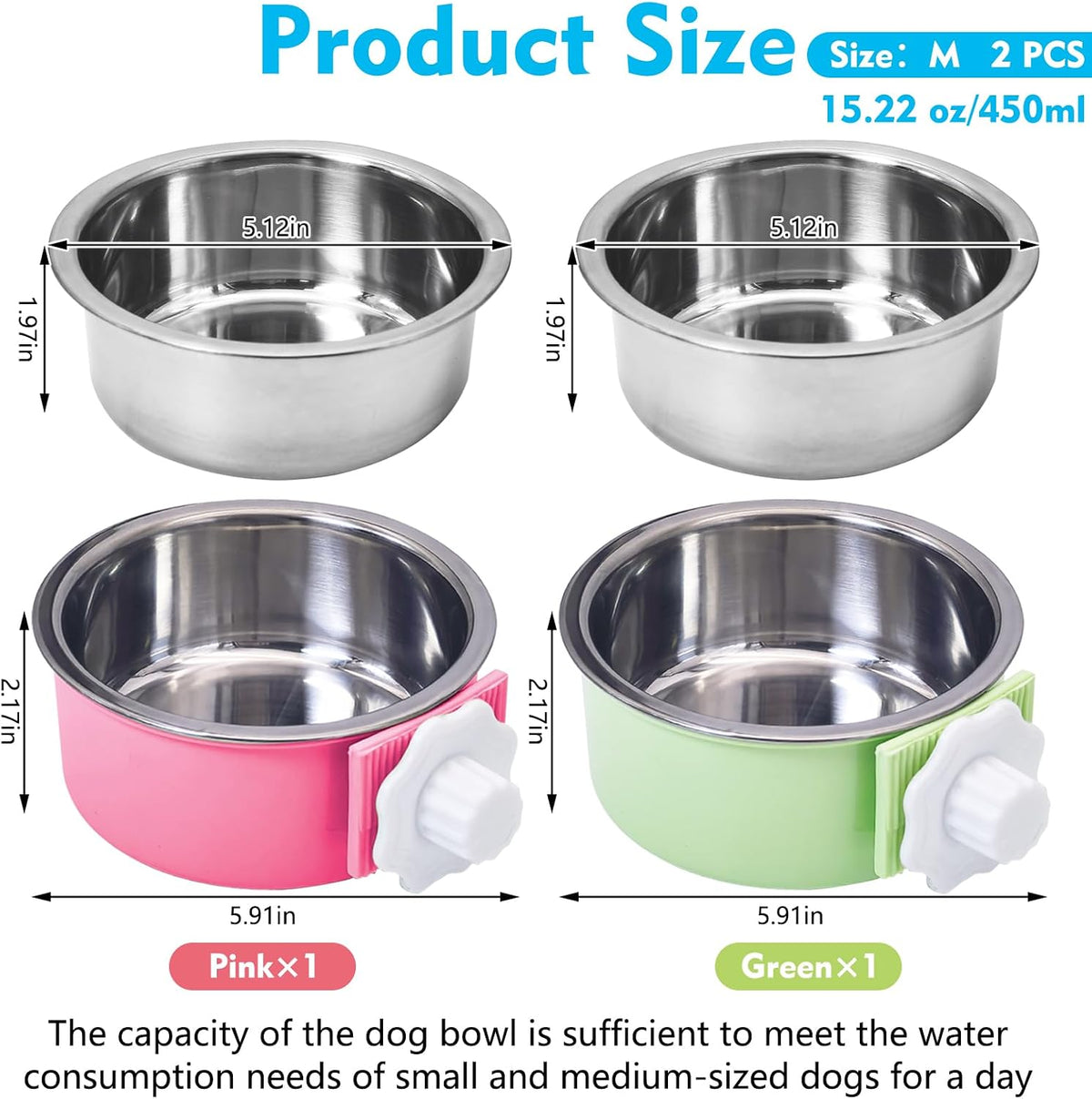Stainless Steel Dog Bowls Set Removable no tip Puppy Food and Water Feeder Bowl Basic Metal Small Dog Bowls for Dogs Cats Rabbit Guinea Pigs Ferret