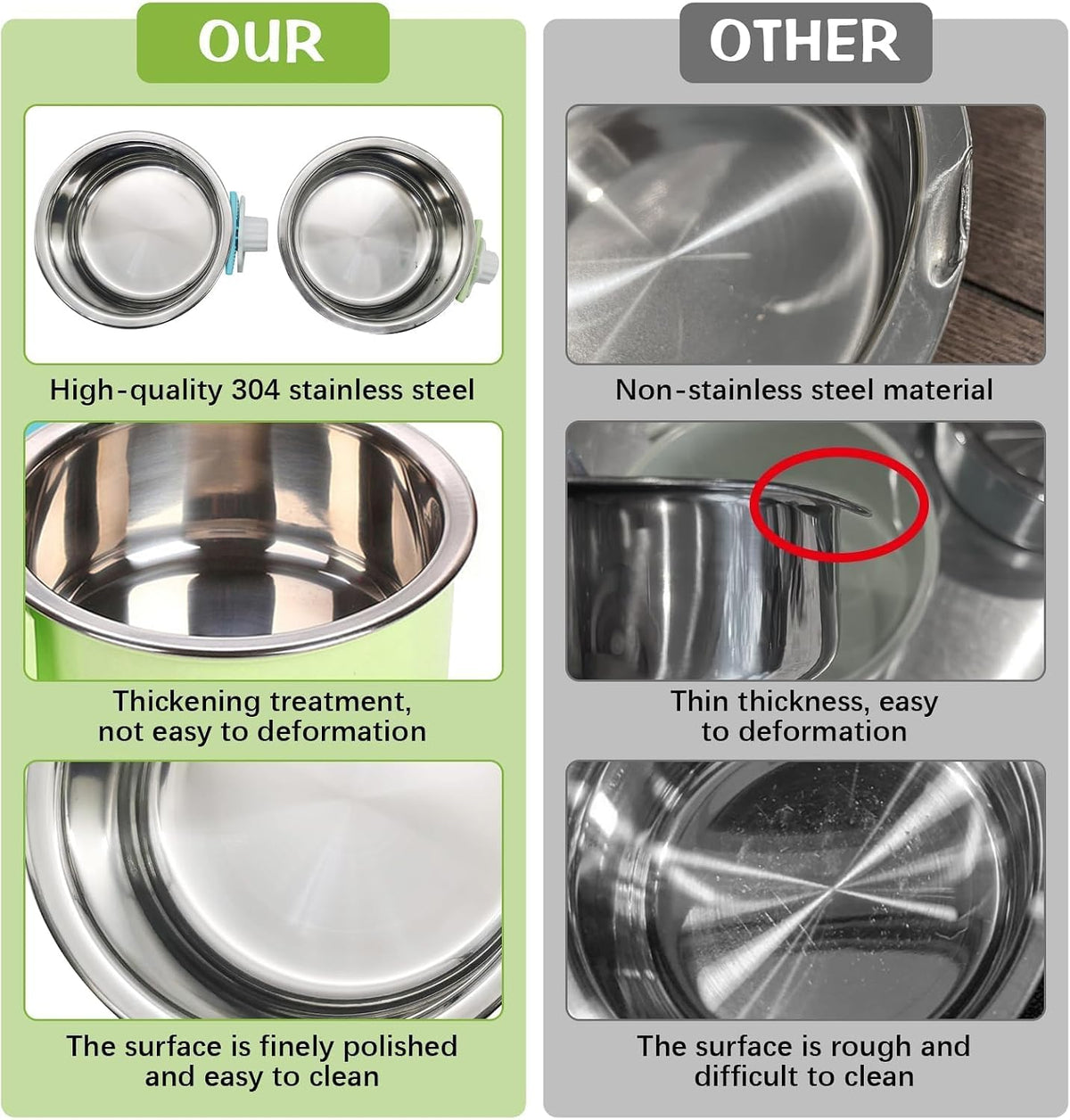 Stainless Steel Dog Bowls Set Removable no tip Puppy Food and Water Feeder Bowl Basic Metal Small Dog Bowls for Dogs Cats Rabbit Guinea Pigs Ferret
