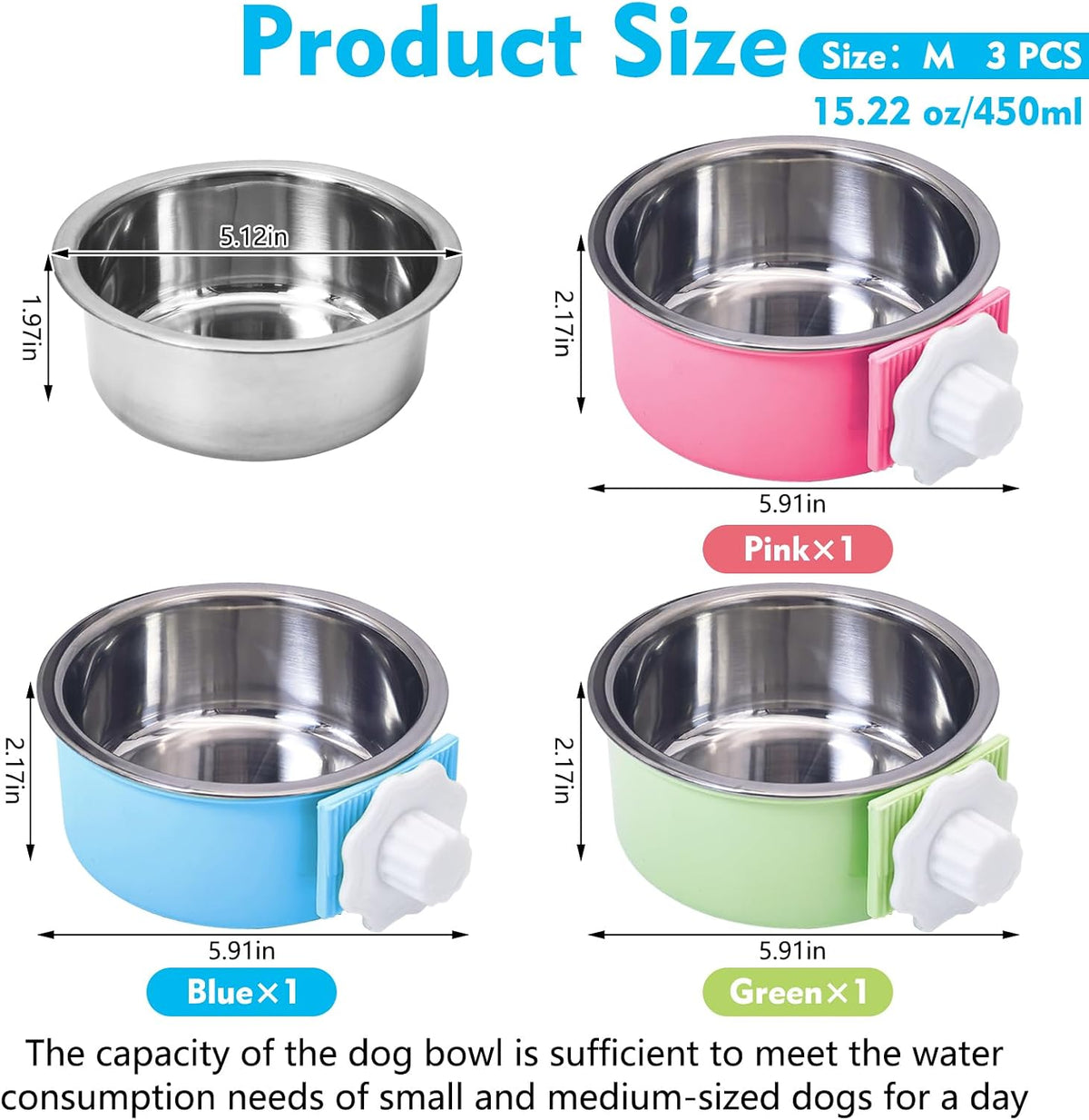 Stainless Steel Dog Bowls Set Removable no tip Puppy Food and Water Feeder Bowl Basic Metal Small Dog Bowls for Dogs Cats Rabbit Guinea Pigs Ferret