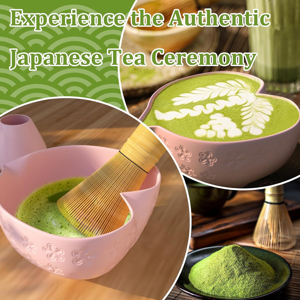 Matcha Whisk Set & Japanese Tea Set, 8PCS Ceramic Matcha Kit, Heart-shaped Matcha Bowl with Spout and Bamboo Whisk for Ceremony Matcha Lovers, Ideal Gift Christmas and Birthday (Matcha Green)