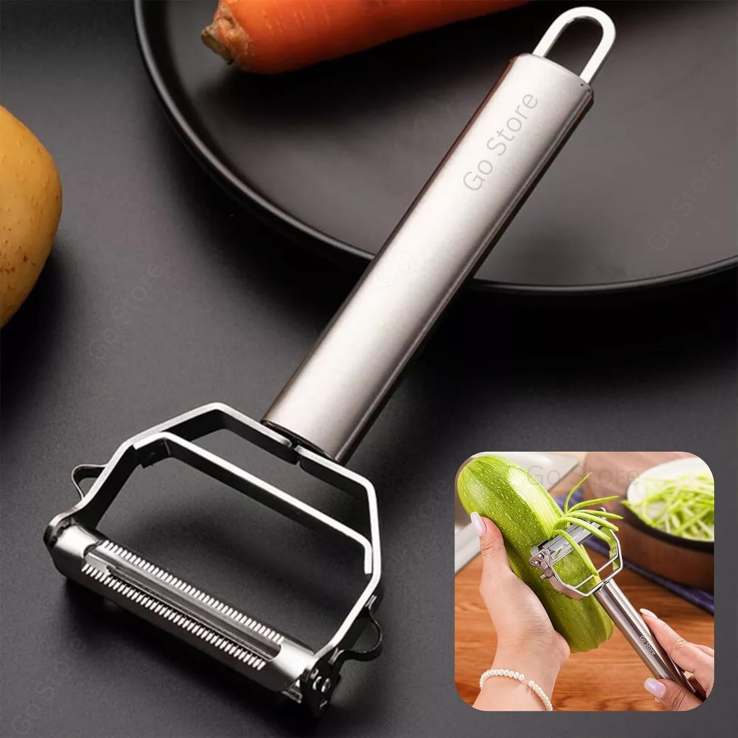 Go Store Stainless Steel Dual Blade Vegetable Peeler and Julienne Slicer, Silver