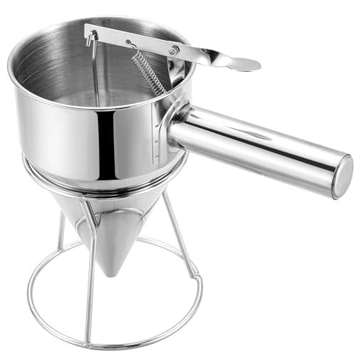 Pancake Batter Dispenser Funnels with Stand | Stainless Steel Funnel Cake Dispenser with Stand Great for Cupcakes, Takoyaki or Any Baked Goods (1200 ML/40 OZ/5 Cups)