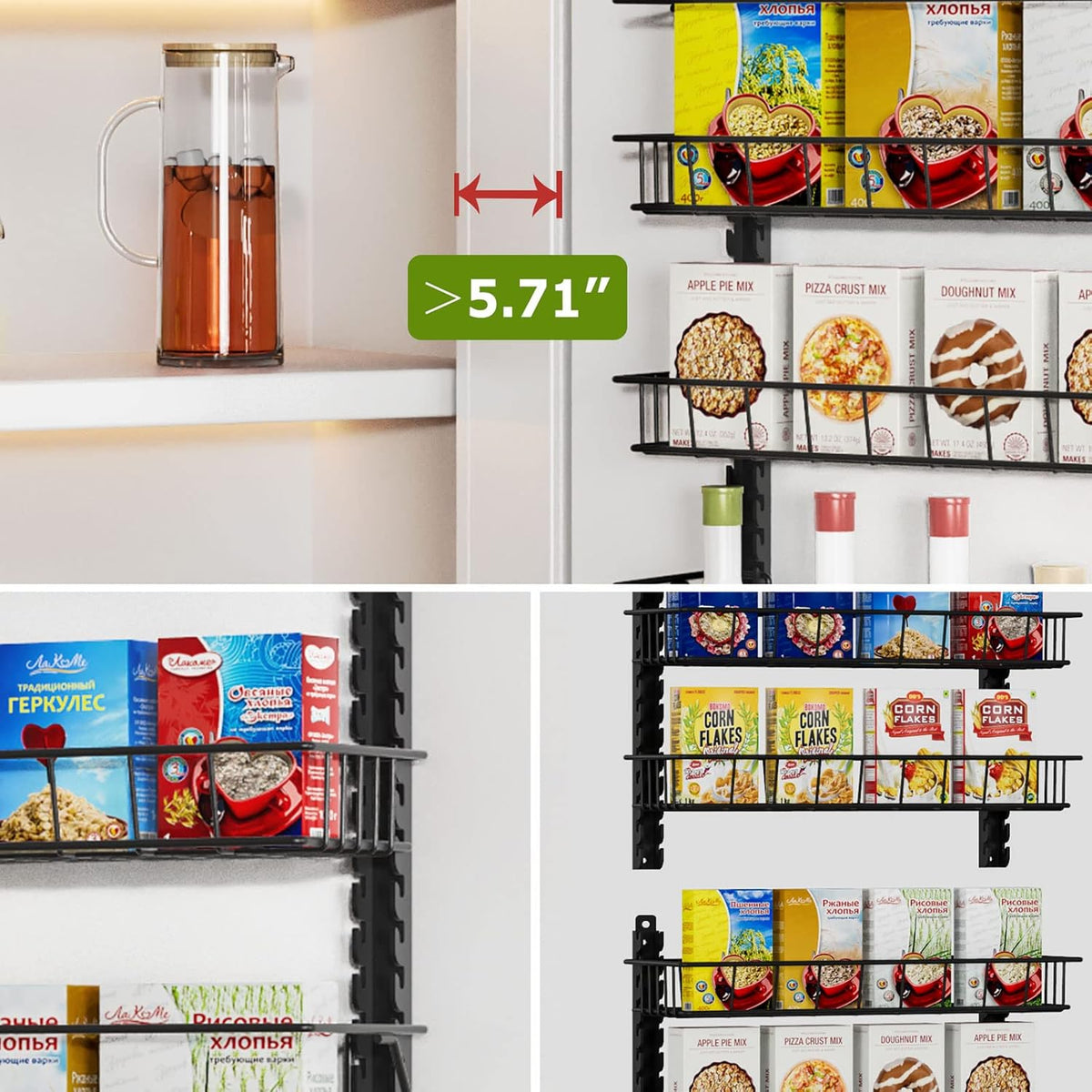 9 Tier Over Door Pantry Organizer, 2-in-1 Adjustable Spice Rack | Metal Pantry Door Organizers and Storage, Hanging or Wall Mount Shelves with 9 Adjustable Baskets, 3 Safety Bars, Black