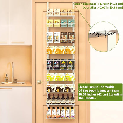 9 Tier Over Door Pantry Organizer, 2-in-1 Adjustable Spice Rack | Metal Pantry Door Organizers and Storage, Hanging or Wall Mount Shelves with 9 Adjustable Baskets, 3 Safety Bars, Black