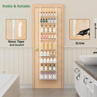 9 Tier Over Door Pantry Organizer, 2-in-1 Adjustable Spice Rack | Metal Pantry Door Organizers and Storage, Hanging or Wall Mount Shelves with 9 Adjustable Baskets, 3 Safety Bars, Black