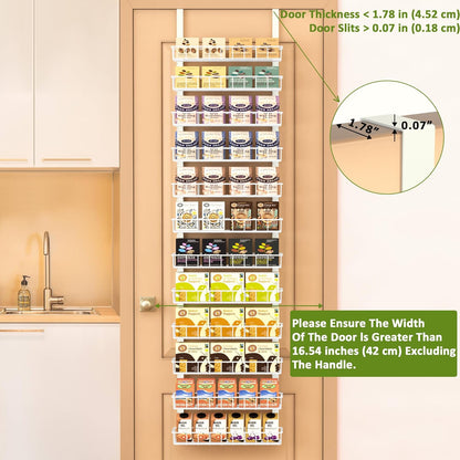 9 Tier Over Door Pantry Organizer, 2-in-1 Adjustable Spice Rack | Metal Pantry Door Organizers and Storage, Hanging or Wall Mount Shelves with 9 Adjustable Baskets, 3 Safety Bars, Black