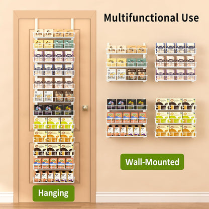 9 Tier Over Door Pantry Organizer, 2-in-1 Adjustable Spice Rack | Metal Pantry Door Organizers and Storage, Hanging or Wall Mount Shelves with 9 Adjustable Baskets, 3 Safety Bars, Black