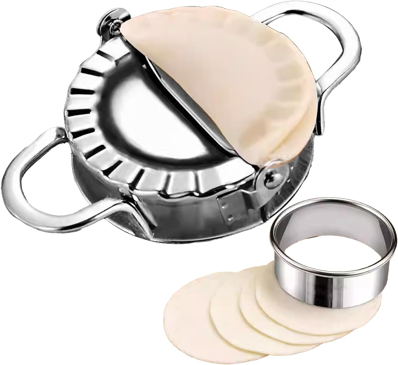 2-in-1 Stainless Steel Dumpling Maker Set with Dough Cutter - Professional Empanada Press & Pie Mold for Dumplings, Ravioli, Pierogi, Hand Pies - Dishwasher Safe