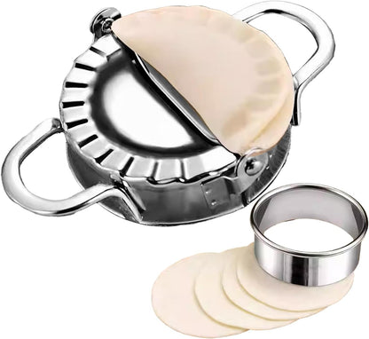 2-in-1 Stainless Steel Dumpling Maker Set with Dough Cutter - Professional Empanada Press & Pie Mold for Dumplings, Ravioli, Pierogi, Hand Pies - Dishwasher Safe