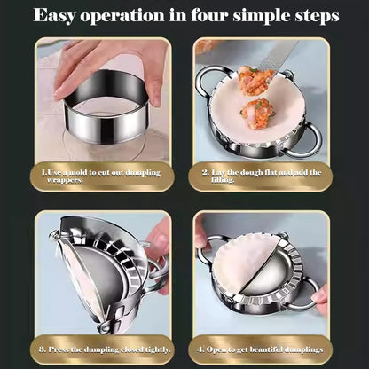 2-in-1 Stainless Steel Dumpling Maker Set with Dough Cutter - Professional Empanada Press & Pie Mold for Dumplings, Ravioli, Pierogi, Hand Pies - Dishwasher Safe