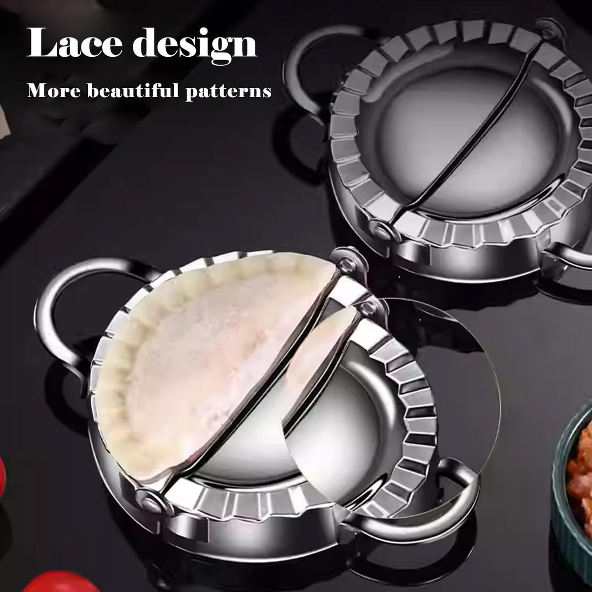 2-in-1 Stainless Steel Dumpling Maker Set with Dough Cutter - Professional Empanada Press & Pie Mold for Dumplings, Ravioli, Pierogi, Hand Pies - Dishwasher Safe