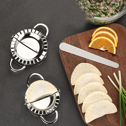 2-in-1 Stainless Steel Dumpling Maker Set with Dough Cutter - Professional Empanada Press & Pie Mold for Dumplings, Ravioli, Pierogi, Hand Pies - Dishwasher Safe