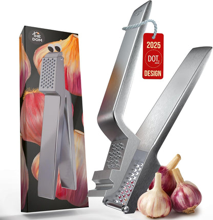 No Peeling Required, 100% Stainless Steel Garlic Press – Odor-free Cleaning, Rust Proof, Detachable Handle, Fine Mincer, 5 years Guarantee, Dishwasher safe garlic crusher tool, Moledor de ajo