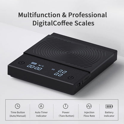 Coffee Scale Basic 2.0 Electronic Espresso Scale with Water Flow Rate and Timer Function, Free Switching of Ounce/kg Units, Digital Scale for Kitchen/Baking/Cooking, Black