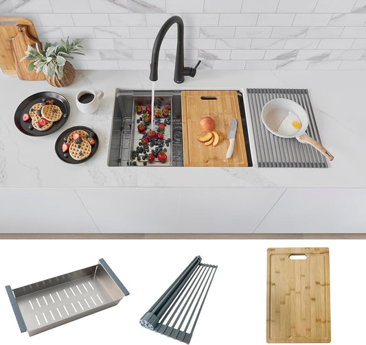 Workstation Kitchen Sink Accessories Kit. Includes: Colander, Drying Rack and Cutting Board for 17 inches sink opening, A-919KIT