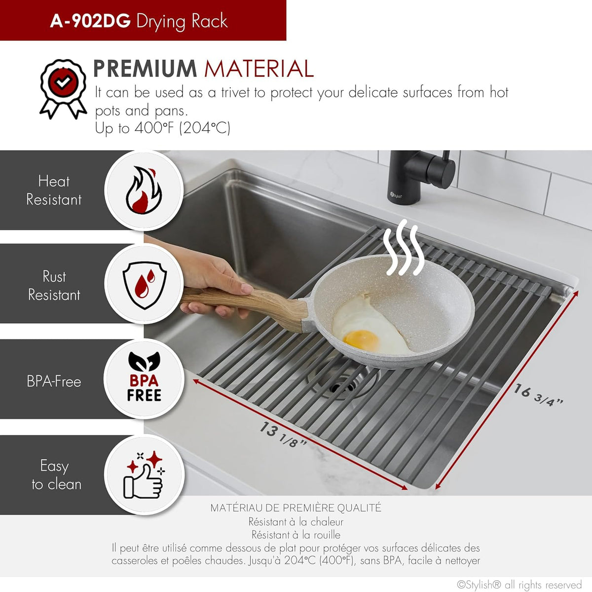 Workstation Kitchen Sink Accessories Kit. Includes: Colander, Drying Rack and Cutting Board for 17 inches sink opening, A-919KIT