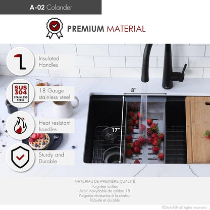 Workstation Kitchen Sink Accessories Kit. Includes: Colander, Drying Rack and Cutting Board for 17 inches sink opening, A-919KIT