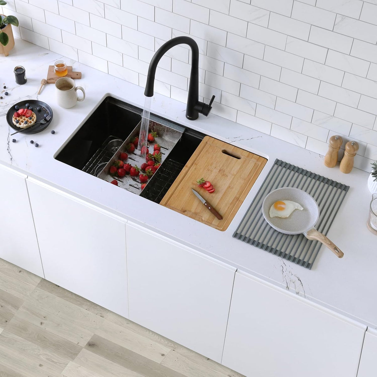 Workstation Kitchen Sink Accessories Kit. Includes: Colander, Drying Rack and Cutting Board for 17 inches sink opening, A-919KIT