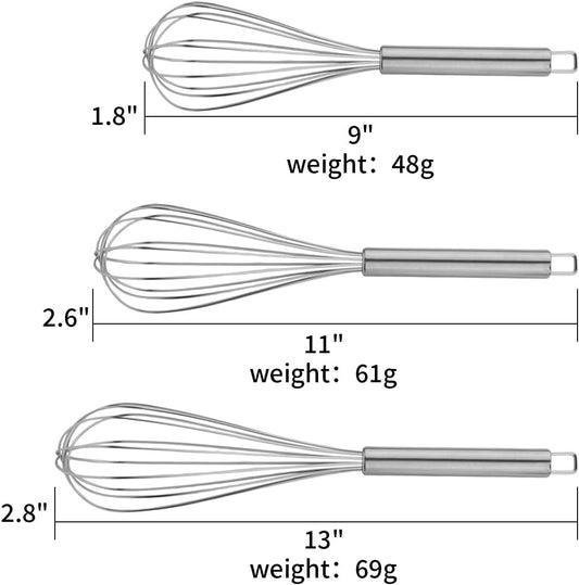 Whisk Set - 9”, 11”, 13” - Stainless Steel