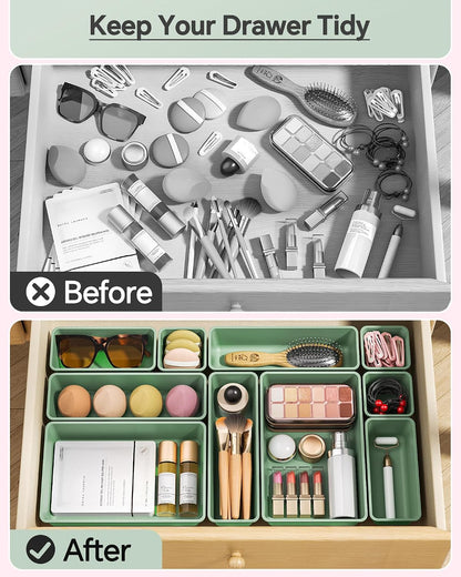 KEMETHY 25 PCS Plastic Drawer Organizers Set, 4 Sizes Vanity Organizer | Makeup and Desk Drawer Organizer Trays, Organization and Storage for Makeup, Bathroom, Kitchen Utensils and Office (Black)