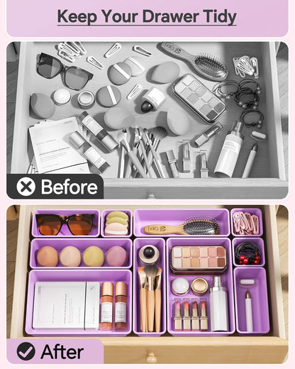 KEMETHY 25 PCS Plastic Drawer Organizers Set, 4 Sizes Vanity Organizer | Makeup and Desk Drawer Organizer Trays, Organization and Storage for Makeup, Bathroom, Kitchen Utensils and Office (Black)