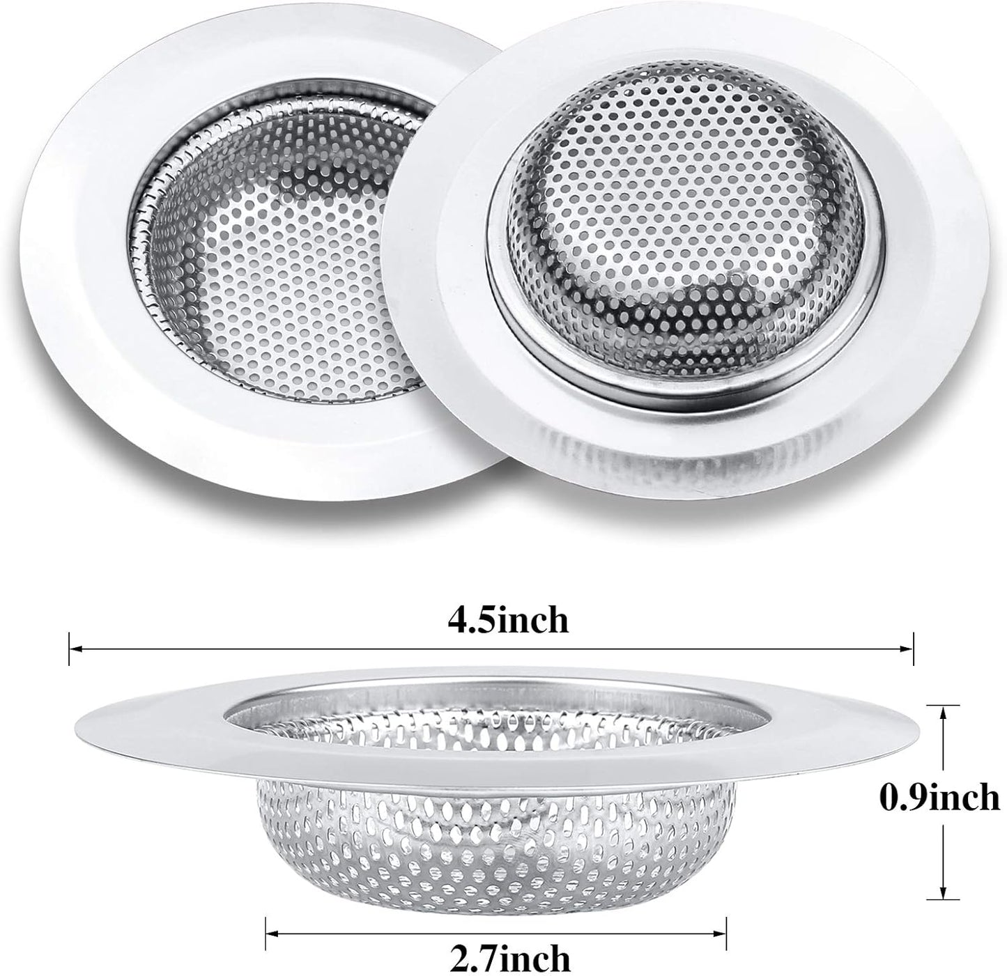 2Pcs Kitchen Sink Strainer, Stainless Steel Mesh Sink Drain Cover, Large Wide Rim 4.5" Diameter Sink Drain Strainer Basket Catcher