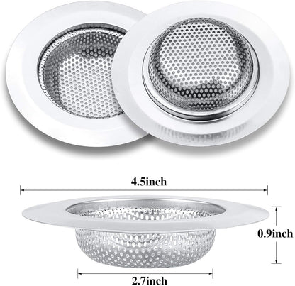 2Pcs Kitchen Sink Strainer, Stainless Steel Mesh Sink Drain Cover, Large Wide Rim 4.5" Diameter Sink Drain Strainer Basket Catcher