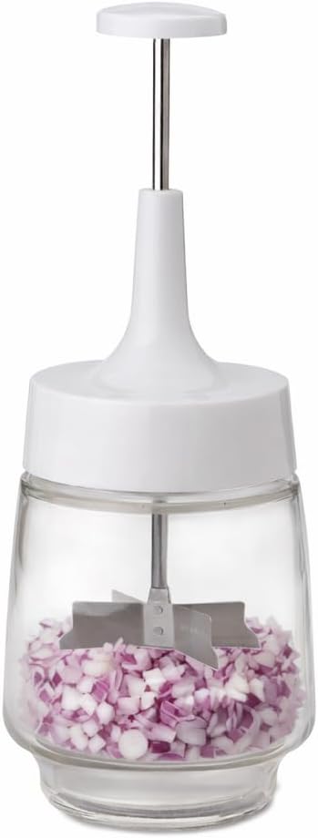 Kitchen Old Fashioned Onion Chopper, Glass, 18/8 Stainless Steel Plane-Edge Blades For Onions, Eggs, Product, Nuts