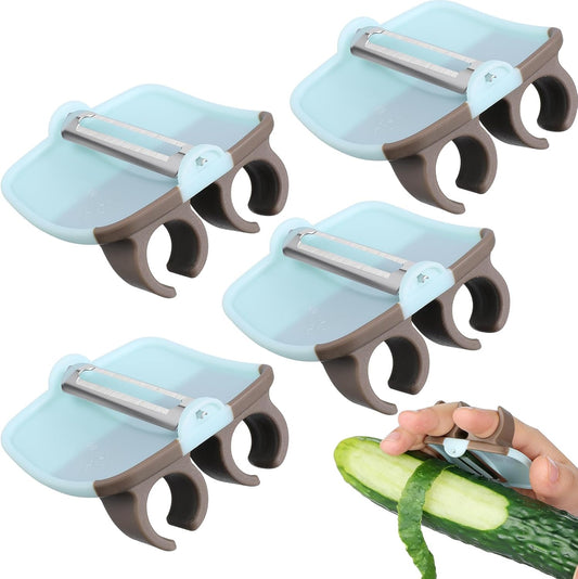 4Pcs Finger Ergonomic Dishwasher cleaning | Finger Grip Vegetable Peelers for Kitchen, Dual Stainless Steel Blade Non-Slip Silicone Potato Gloves