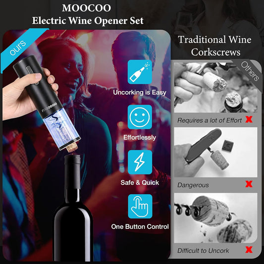 Electric Wine Opener with Charging Base, Cordless Electric Wine Bottle Opener with 2-in-1 Aerator &Pourer, Foil Cutter, 2 Vacuum Preservation Stoppers, Display Charging Station for Easy Storage