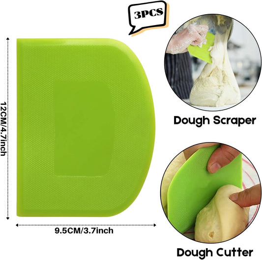 Dough Scraper Bench Scraper - 3P 4.7x3.7" Plastic Flexible Bowl Scraper, Sharp Edge & Angles Cake Scraper. Non-Slip Bakeware Decorating Tools Sculpting & Modeling Tools - Pure White - Colors B